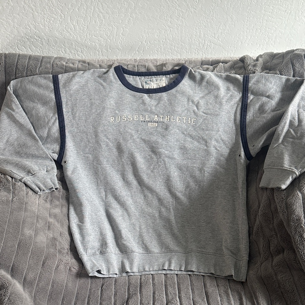 Vintage Russell Athletic Varsity Collection Gray Sweatshirt with Navy Accents